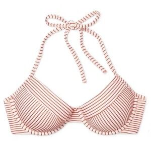 Shade & Shore Cabana Coral Red‎ White Stripes Bikini Bra Swim Top Swimsuit 34 B